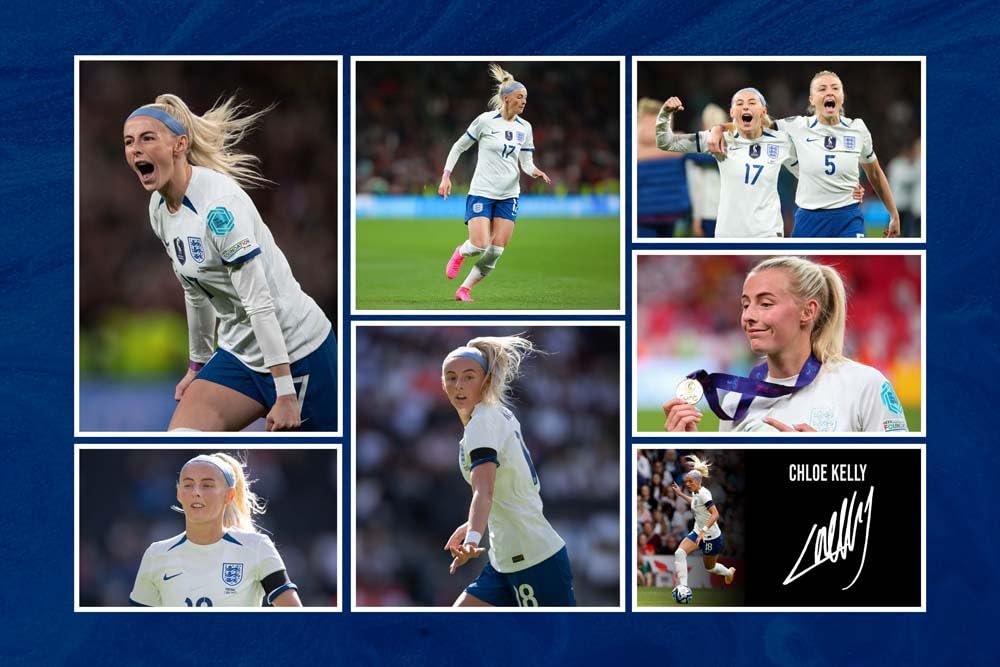 RJR PRINTS Chloe Kelly - England Lionesses Signed 12x8 Inch Montage Photo Print Pre-Printed Signature Autograph 2023 Womnen's World Cup Football Gift