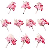 TINGE TIME Boutonniere for Men Wedding,Groom and Best Man Boutonniere for Wedding Ceremony Anniversary, Formal Dinner Party and Rustic Spring Wedding Marriage (10, HotPink)