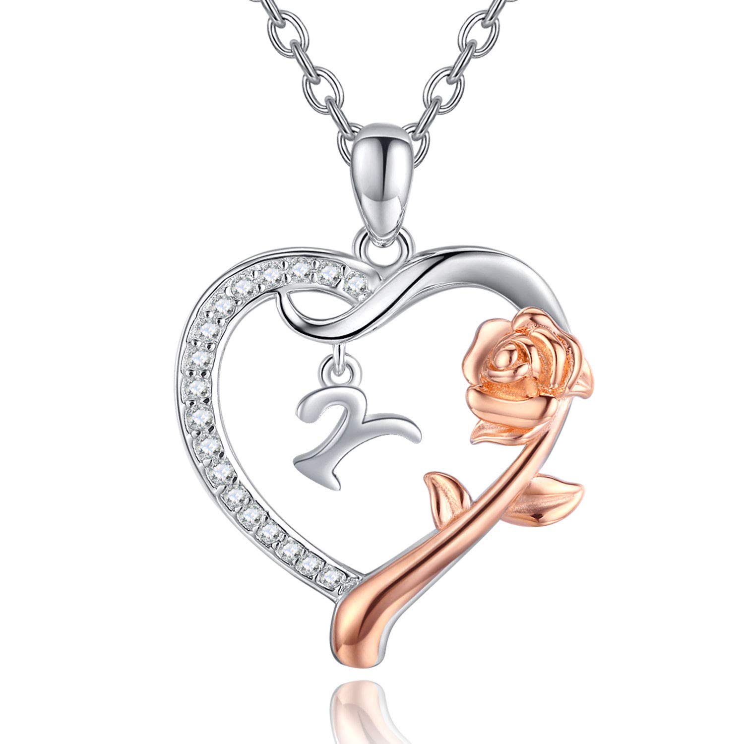 Initial Necklace Sterling Silver Alphabet Roseflower Heart Letter Pendant Necklaces Personalised Jewellery Letter Necklaces Gift for Women Girls (Y) — image 1