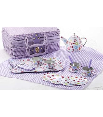 Amazon.com: Delton Products Tin 15 Pieces Tea Set in Basket Pink