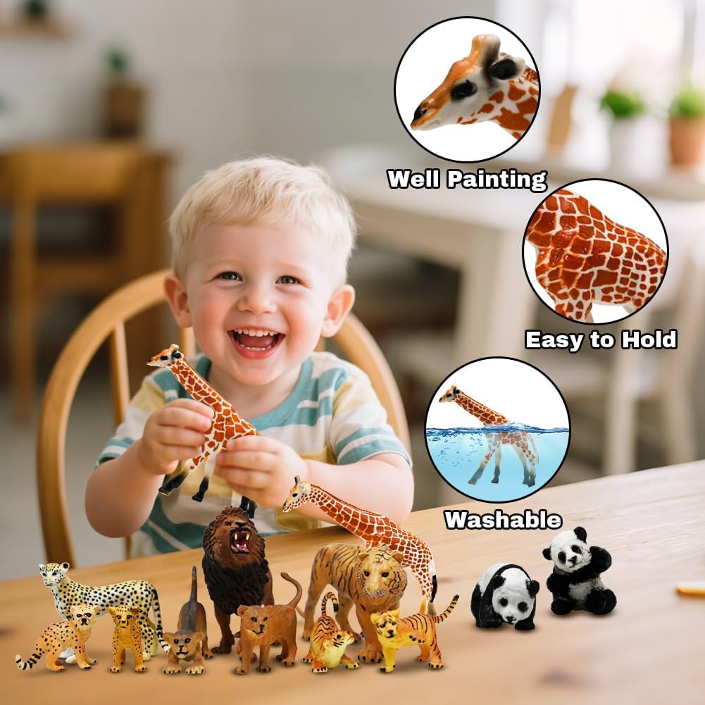 Kimicare 20PCS Safari Animals Figures Toys, Realistic Plastic Animals Figurines, African Zoo Wild Jungle Animals Playset with Elephant Giraffe Lion Tiger, Birthday Gifts Christmas Stocking Stuffers