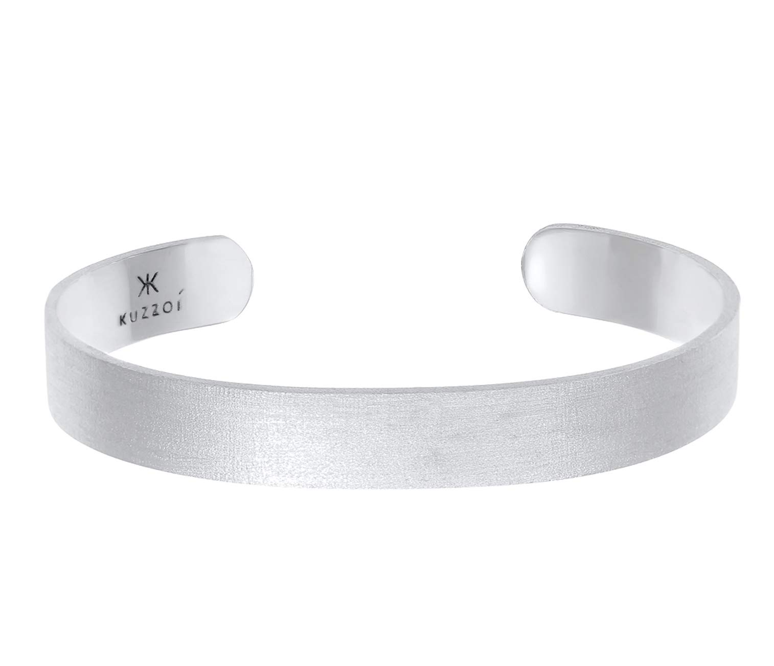 Kuzzoi Buddha Men's Silver Bangle Open, Handmade from Real Solid 925 Sterling Silver Matted, Basic Bracelet for Men, 19 cm, 10 mm Wide, 25 g Heavy