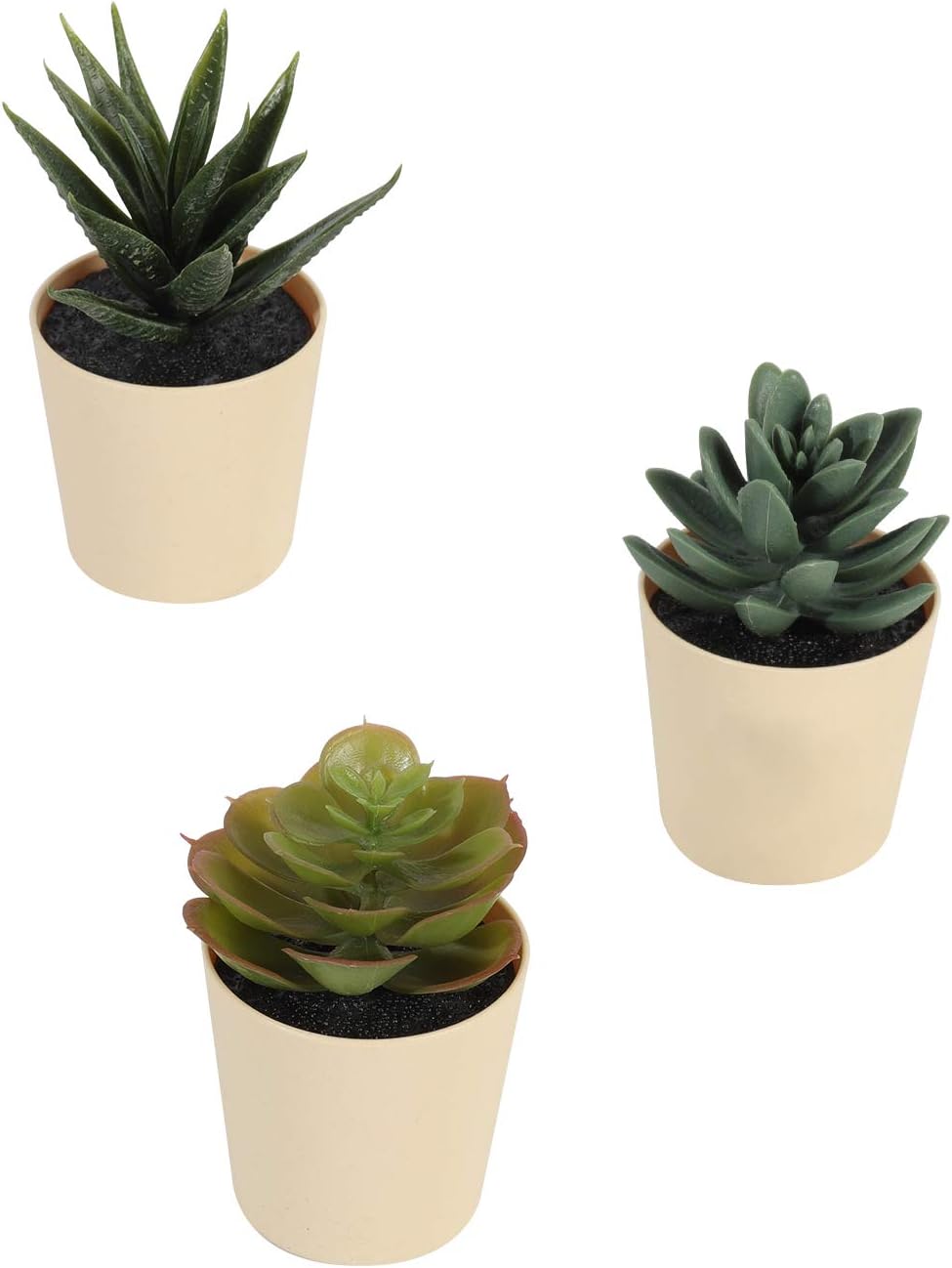 LuckyGreenery Artificial Succulents Set of 3 Mini Realistic Fake Plants with Plastic Pots for Home and Office Decoration, 4in (H) x 3in (W)-Papayawhip Pot