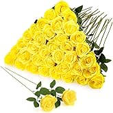 Hoemwarm 36 Pcs Silk Yellow Rose Bouquet Bridal Artificial Flowers,Fake Rose Long Stem Realistic Flowers Bulk for Wedding Bouquet Ball Arrangement Centerpiece Party Decor