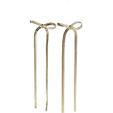 Rhinestone Bow Tassel Earrings - Women's Long Crystal Statement Dangle Earrings in Lightweight Gold & Silver