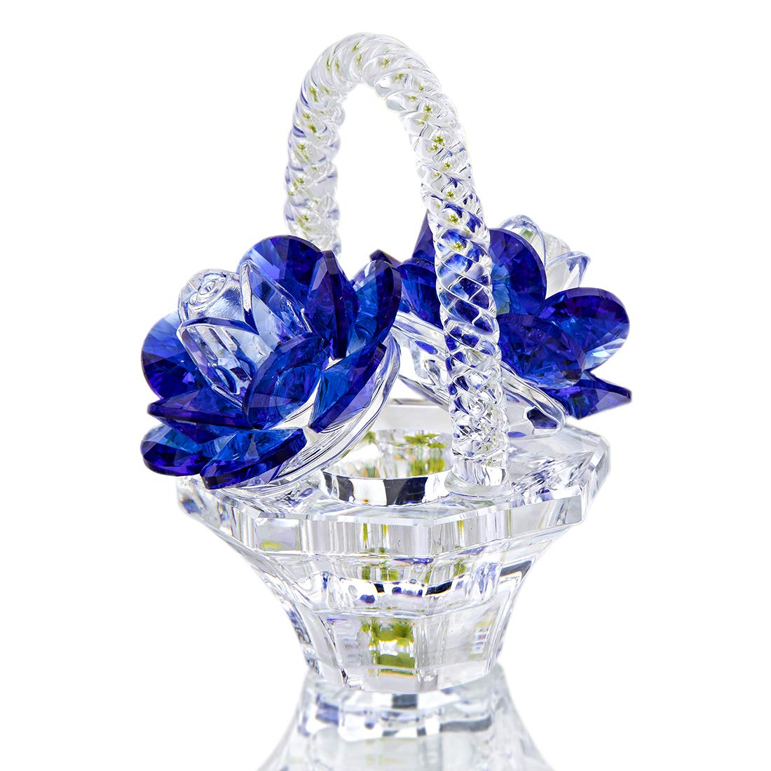 H&D HYALINE & DORA Crystal Rose Flower Basket Figurine, Glass Rose Figurines Ornament Collectibles, Home Decoration Wedding (Blue)