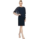S.L. Fashions Women's Short Chiffon Beaded Capelet Dress (Petite and Regular)