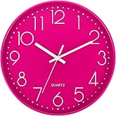 PATIKIL 12 Inch Wall Clock, Battery Operated Silent Non-Ticking Round Wall Clocks for Office Bedroom Decorative, Pink