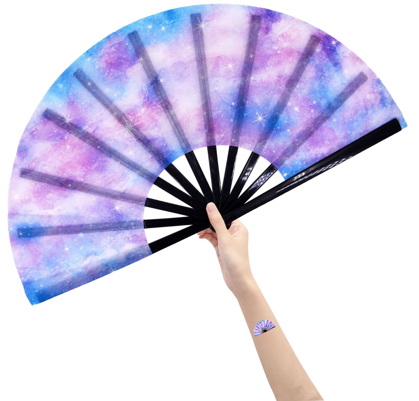 Amajiji Large Folding Hand Rave Fan Popping Fans Clap Fans for Line Dancing, Big Clacking Fan for Boots On The Ground Dance,Party,Decoration,Festival (Galaxy)
