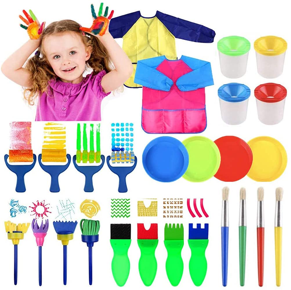 Bebester Sponge Paint Brushes Kits, 26pcs Painting Tools for Children Drawing Paint Tools for Children Early DIY Learning, Doodle, Sharing Paints