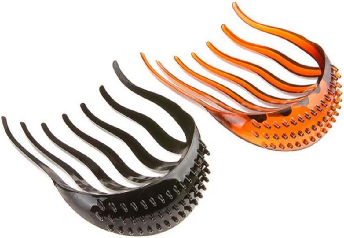 2PCS Multifunction Plastic Hair Insert Comb Hair Donut Ponytail Pads Hair Bump it UP Maker Braid Hairstyle Styling Beauty Tool Hair Styling Accessories For Women Lady Girls Black+Coffee - Image 3