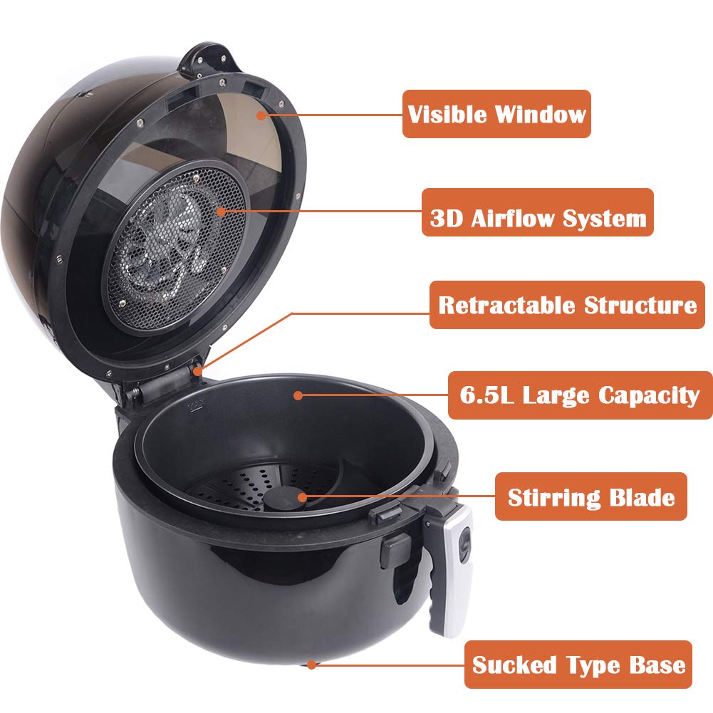 Amazon.com: Ambershine XXL Hot Air Fryer Family Size 6.5 Liter Pan/ Upgraded Full Touch Screen with Stirring Blade and Grill/ Oil Free Air Cooker/ ...