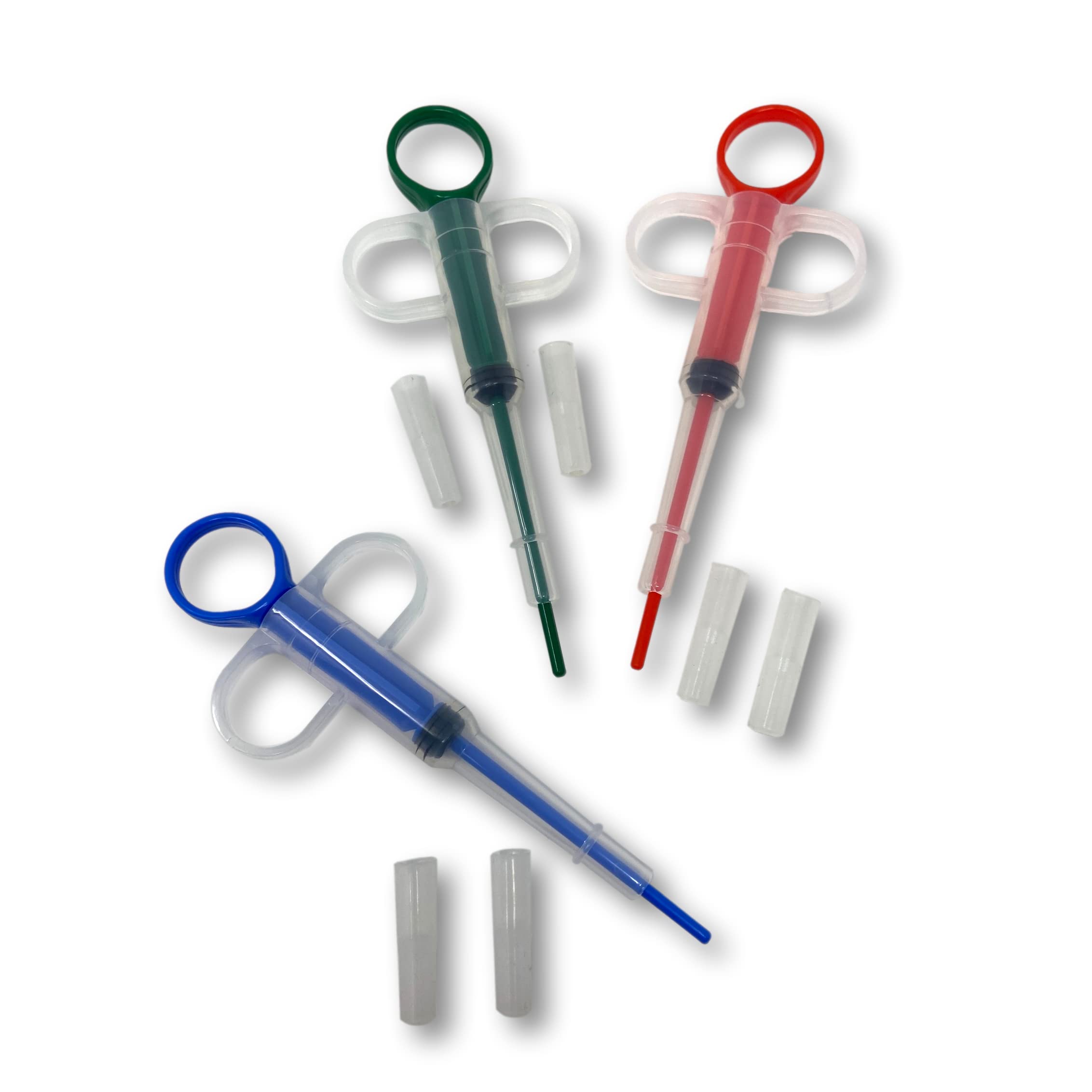 LisaCare Pill Dispenser Set of 3, Cat & Dog Medicine Aid - Safe Tablets Entry for Animals, Rearing Aid, Easy Clean, Blue, Red, Green