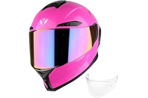 1Storm Motorcycle Full Face Helmet DOT Adults Street Bike Dual Visor Sun Inner Shield with One Extra Clear Shield: Glossy Pink
