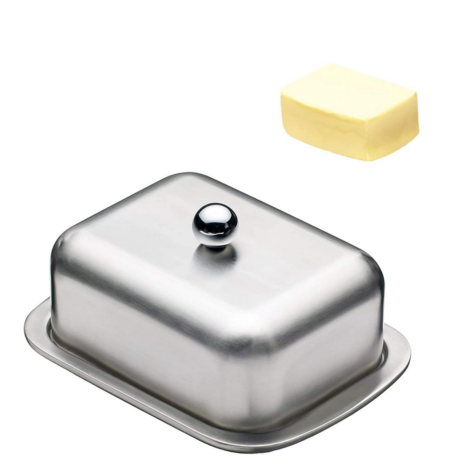 rflaueo 1pc Stainless Steel Butter Dish with Lid Fridge Butter Butter Holder Airtight Cheese Dish Butter Plate Storage Container for Home Kitchen, Dining Room, Parties, Breakfast(U182-1)