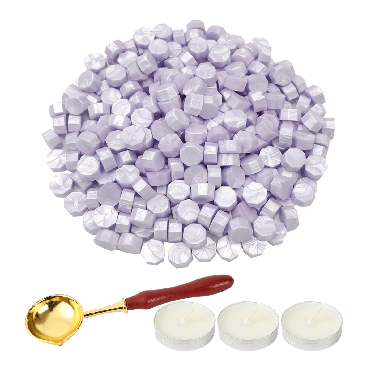LICQIC Wax Stamp Kit, 300 Pcs Wax Seal Beads with 3 Tea Candles and 1 Melting Spoon, for Invitations, Cards, Envelopes, Wine Packages, Gift Wrapping