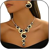 TACBSP Boho Gold Jewelry Set for Women Black Oval Gemstone Stud Earrings Necklace Set Double Rope Choker Necklaces Bracelet Set Western Cowgirl Jewelry Set Gifts