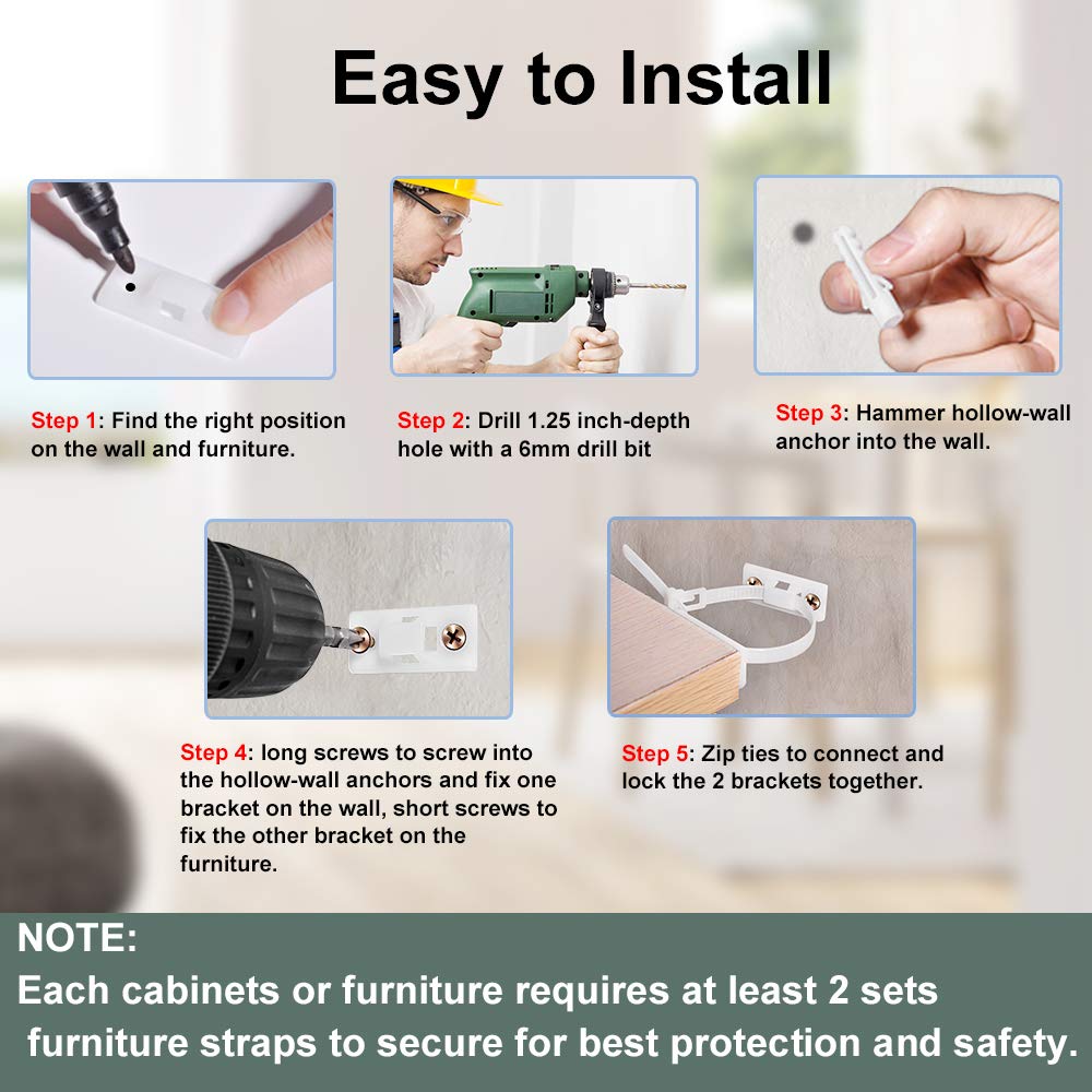 Furniture Anchors Anti Tip, Furniture Straps (10 Pack) for Baby Proofing Safety, Adjustable Anti Tip Furniture Kit, Furniture Prevention Straps Child Baby Safety Straps Earthquake Resistant : Baby