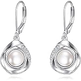 925 Sterling Silver Pearl Leverback Earrings Dangle Drop Jewelry Gifts for Women