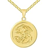 Jewelry America Solid 14k Yellow Gold Round Saint Michael the Archangel Medallion Pendant with Curb Chain Necklace