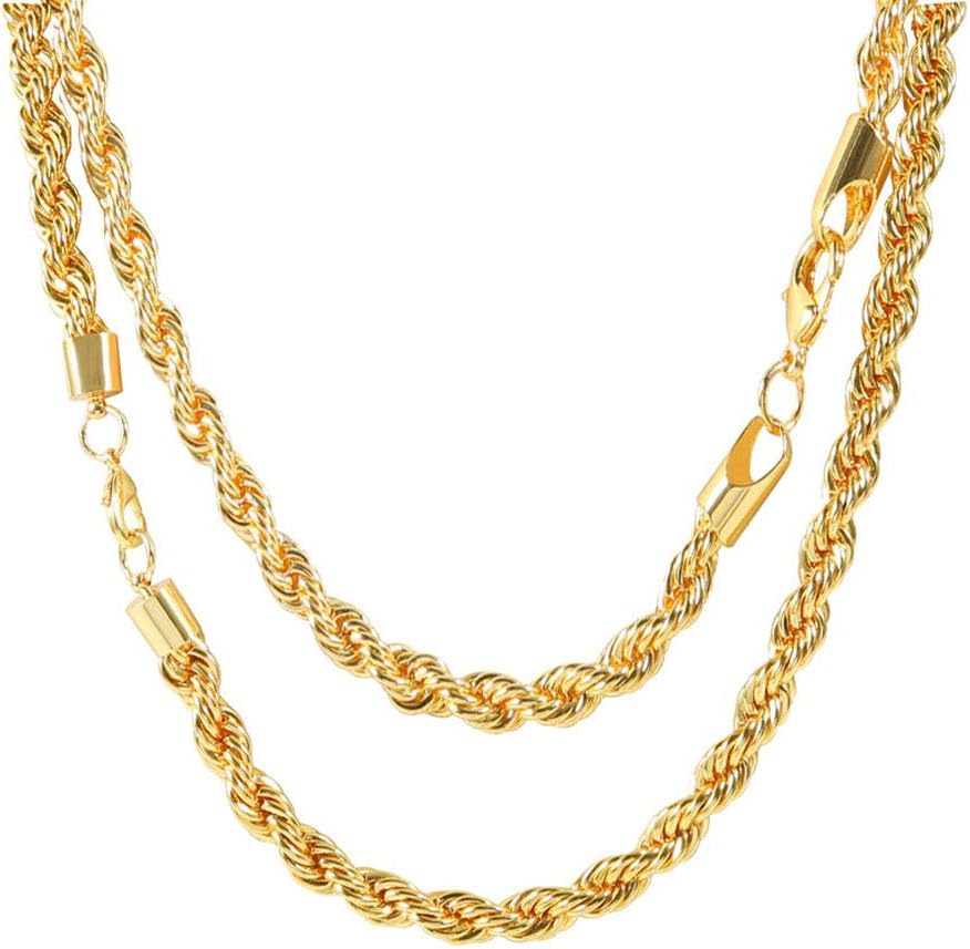 putouzip 18k Gold Plated 3mm Rope Chain 316L Stainless Steel Twist Link Necklace for Women Men