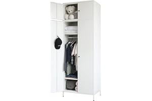 Besfur Wardrobe Closet, Metal Armoires and Wardrobes with Adjustable Hanging Rod, Top Cabinet, 20" D*31.5" W*90.5" H - White
