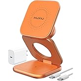 KU XIU Qi2.2 25W Magnetic Wireless Charger, Foldable 3 in 1 Travel Charging Station for iPhone 17/16/15/14/13/12, 5W for Appl