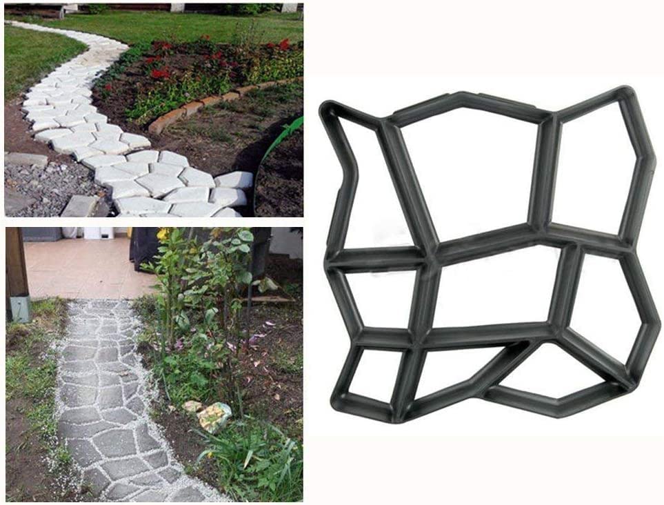 UNHO Garden Paving Concrete Mould: Plastic Walk Maker Reusable Concrete Path Maker Molds Forms 43.5x43.5x4cm Stepping Stone Lawn Patio Yard Pavement DIY Walkway Pavement Paving Moulds 9 Grid
