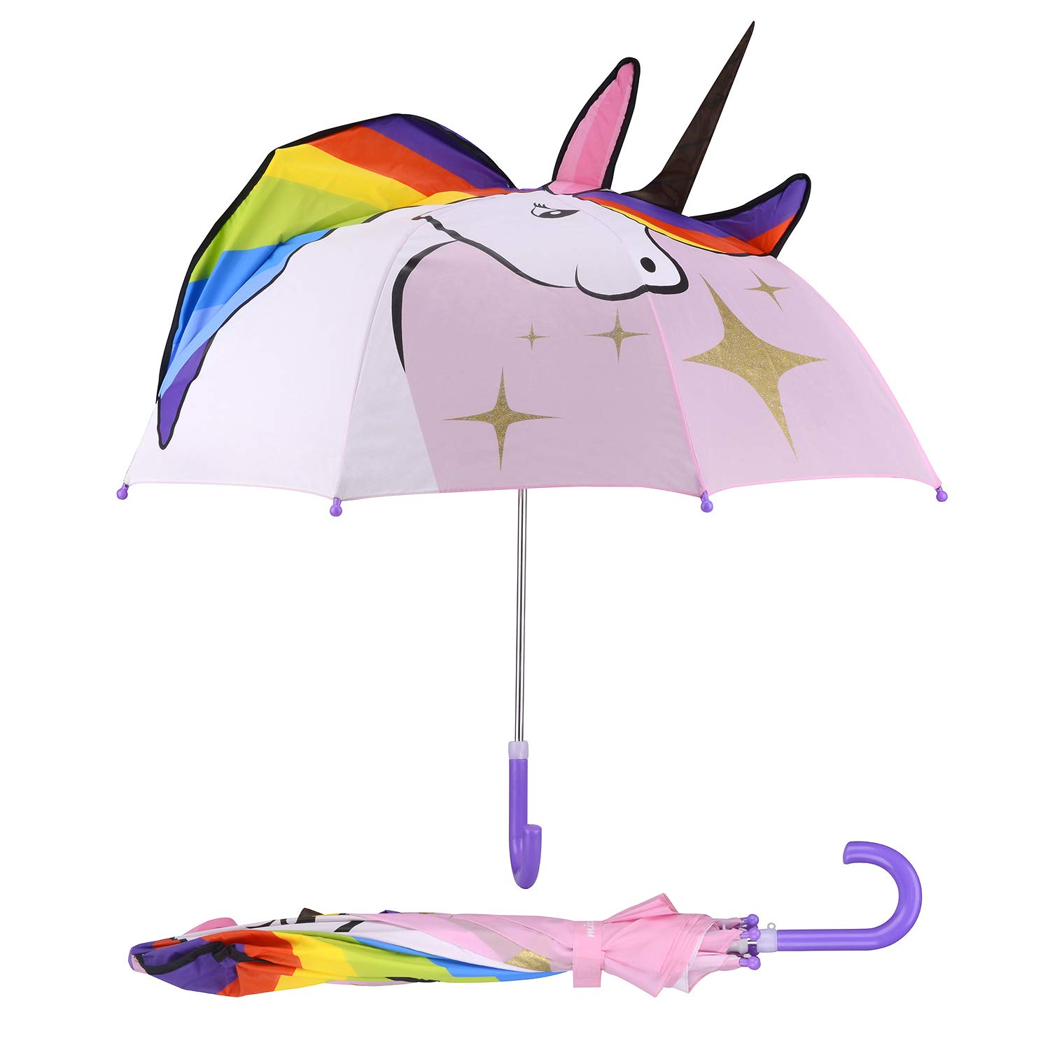 Micaddy Unicorn Umbrella w/Stars Pop up Umbrella for Kid with Safety