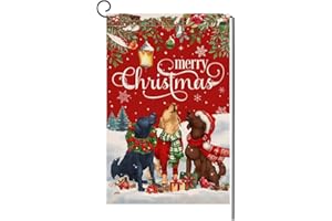 BLKWHT Christmas Dogs Garden Flag 12x18 Vertical Double Sided Winter Holiday Outside Decorations Burlap Yard Flag BW533