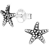 Oxidized 925 Sterling Silver Starfish Stud Earrings, Sold as a Pair