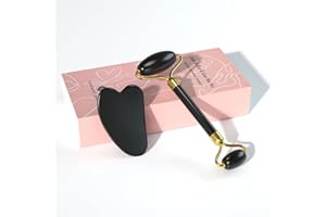 YLTNEUQER Jade Roller Gua Sha Set - Facial skin care Set, Facial Beauty , Natural Beauty skin care Tools, Face Roller Massager for Face, Neck, and Eye Treatment (Black)