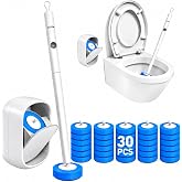 CiLoN Disposable Toilet Brush, Toilet Wand Cleaning System, Bowl Scrubber | Flip-Top Hands-Free Wall-Mounted Toilet Bowl Brush &amp; Holder with 30 Disposable Cleaning-Fluid Scrubbing Pads for Hygienic Use