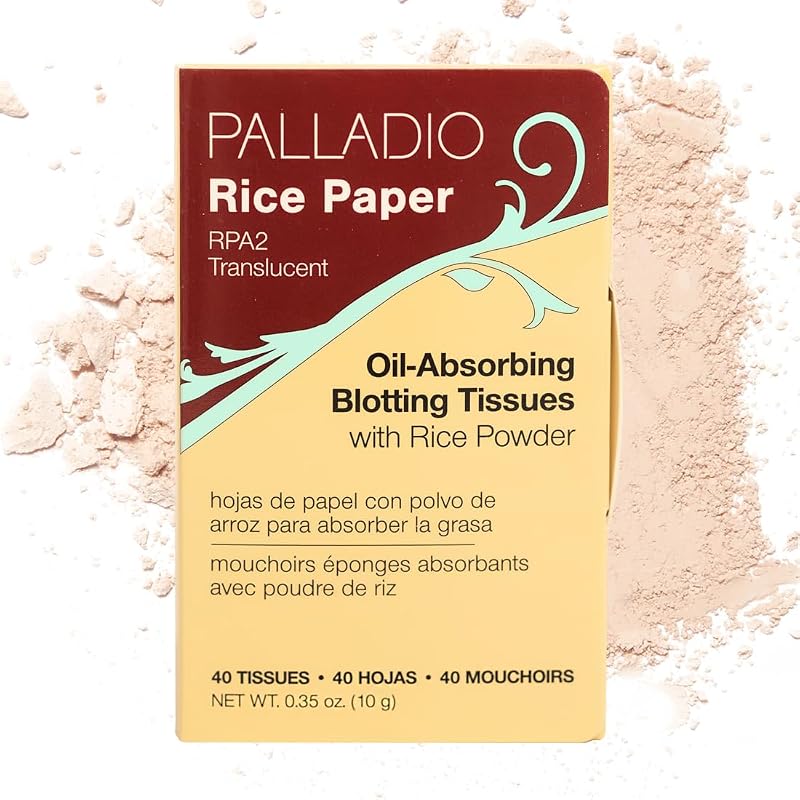 Palladio Rice Paper Tissues for Oily Skin Blotting Sheets Natural Rice Powder