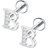 Aumeo 16G Flatback Stud Earrings Titanium Earrings for Women Internally Threaded Cartilage Earlobe Piercing Jewelry 8mm