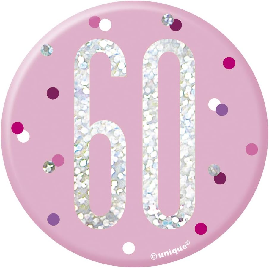 Number "60" Birthday Badge, Pink, Age 60 - Image 3