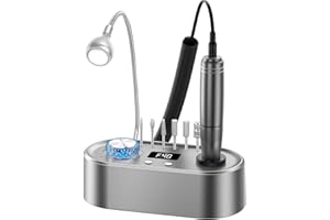 PULENADRI Electric Nail Drill Machine, 40000RPM Professional Efile Nail Drill Kit for Gel Acrylic Nails,High Speed Low Vibration Low Heat Nail Grinding with LED Light, 7 Bits, F/R Rotation, LCD Screen (Grey)