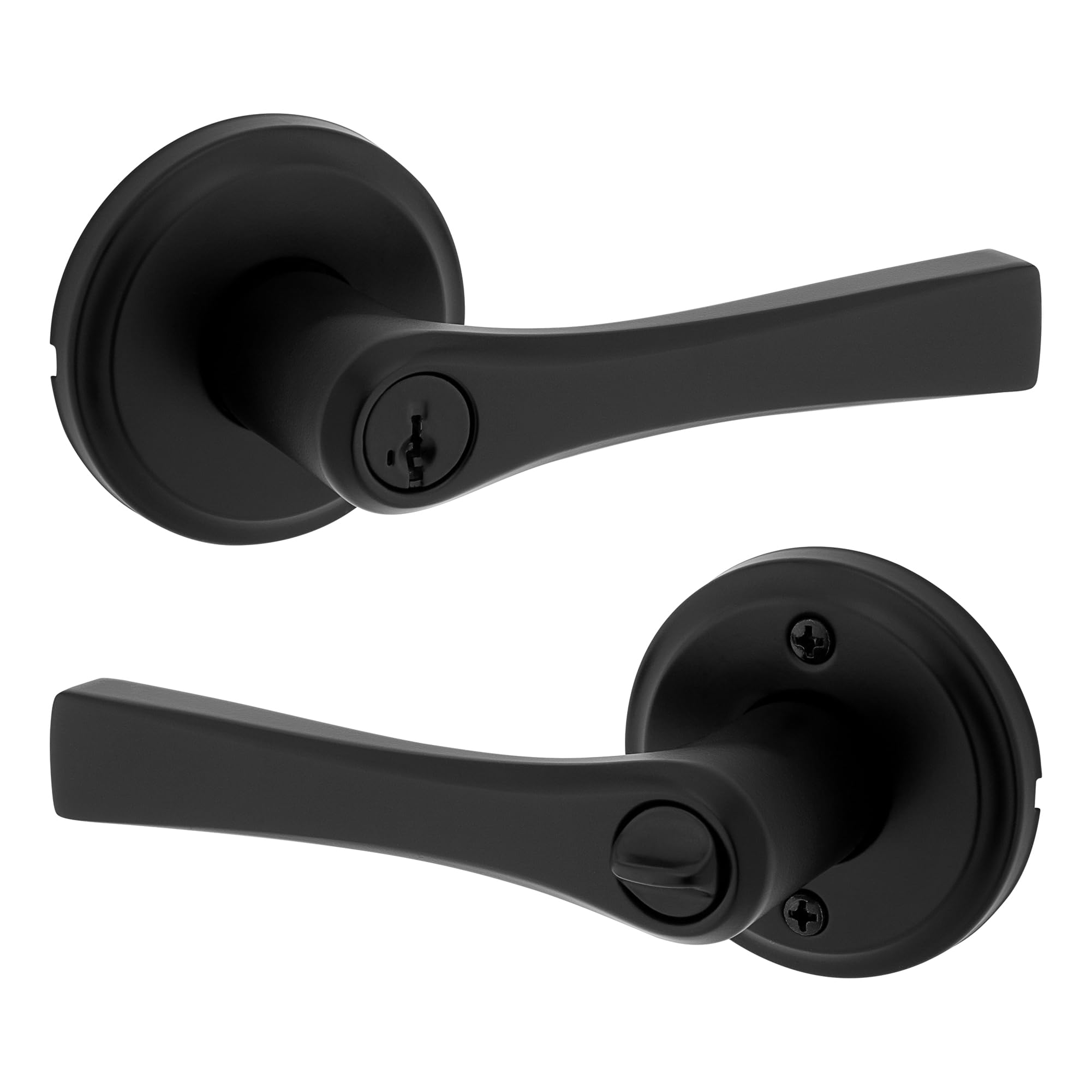 Photo 1 of Kwikset Katella Entry Door Handle with Lock and Key, Secure Keyed Reversible Lever Exterior, For Front Entrance and Bedrooms, Matte Black, Pick Resistant Smartkey Rekey Security and Microban