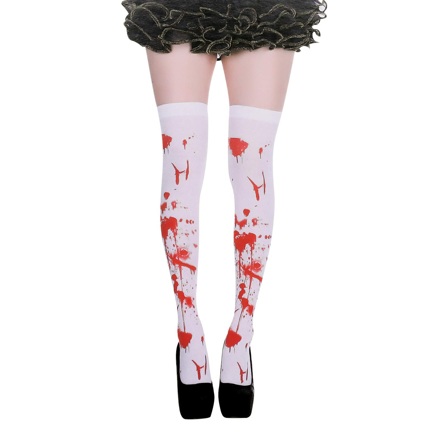 LONTG Halloween Blood Stained Stockings Scary Bloody Socks Over Knee White Tights Hold UP Horror Zombie Ghost Costume Fancy Dress Accessory Props For Adults