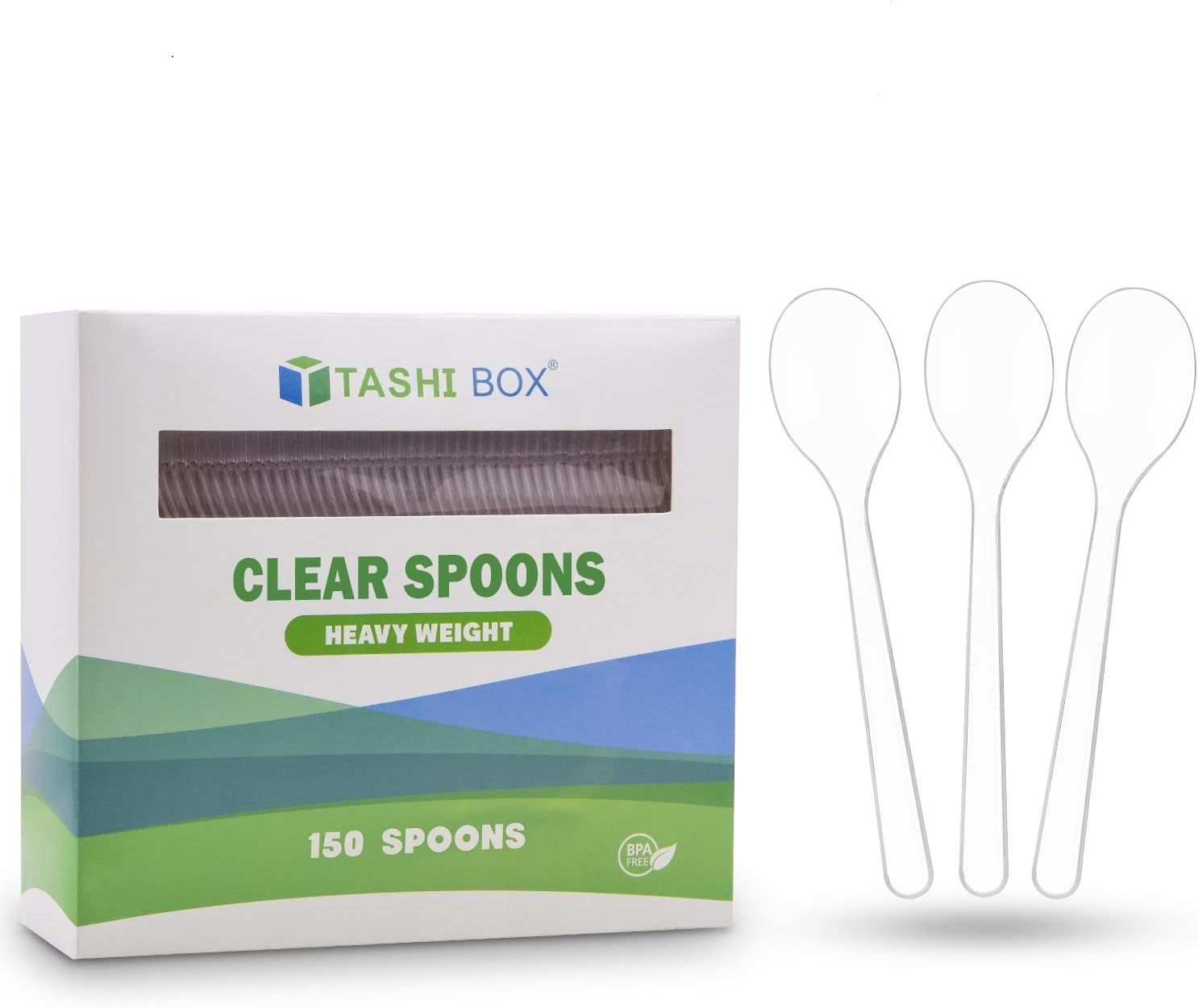 TashiBox [150 Plastic Spoons] Disposable Clear Spoon, Heavyweight Cutlery: Kitchen & Dining