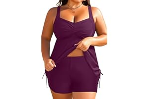 Aqua Eve Women Plus Size Tankini Swimsuit Two Piece Flowy Swimdress Bathing Suits with Shorts
