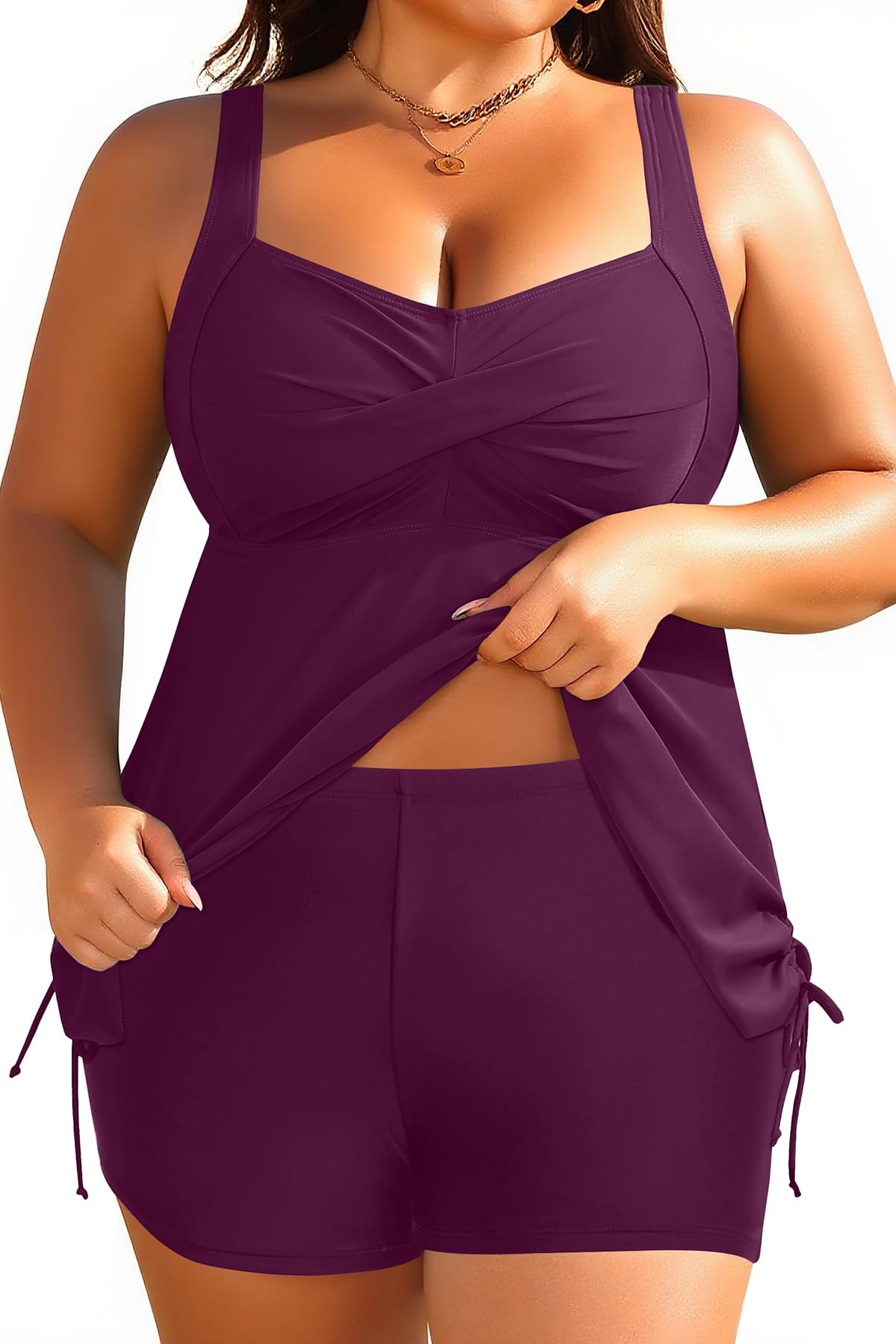 Photo 1 of Aqua Eve Women Plus Size Tankini Swimsuit Two Piece Flowy Swimdress Bathing Suits with Shorts Purple 16W