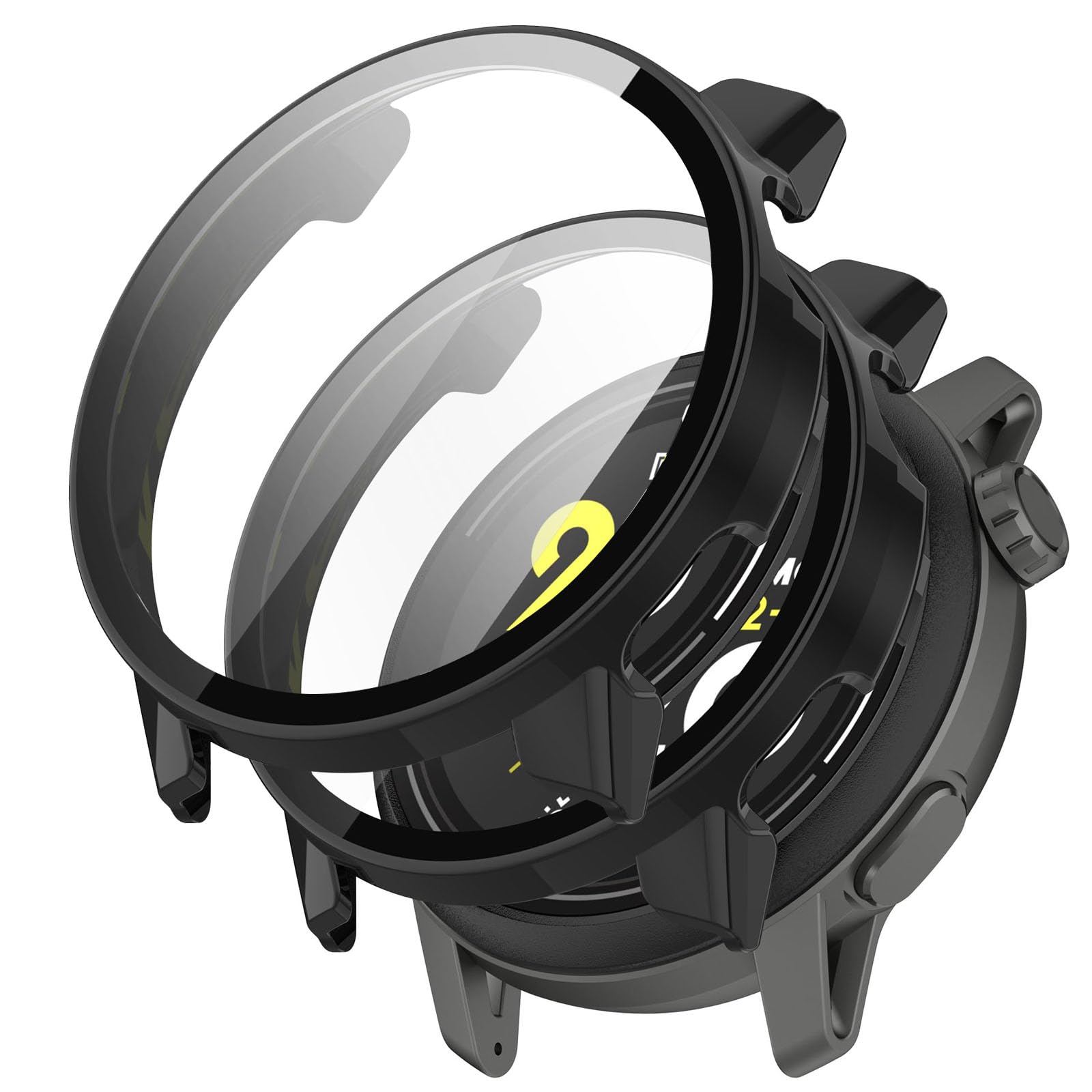 KZIOACSH Case with Tempered Glass for COROS Pace 3/COROS Pace 2/APEX 2, 2 Pack All Around Hard PC Cover Shell Ultra-Thin Anti-Scratch Shockproof Overall Screen Protector Protective Cover,Black+Black