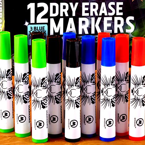Excellent Dry Erase Markers for Whiteboard. Great Set, Gift for Kids, Adults! Perfect in Classroom and Office. Amazing Big Pack of 4 Bright Colors. Fine Thin Tip, Washable from Board, Ultra Color