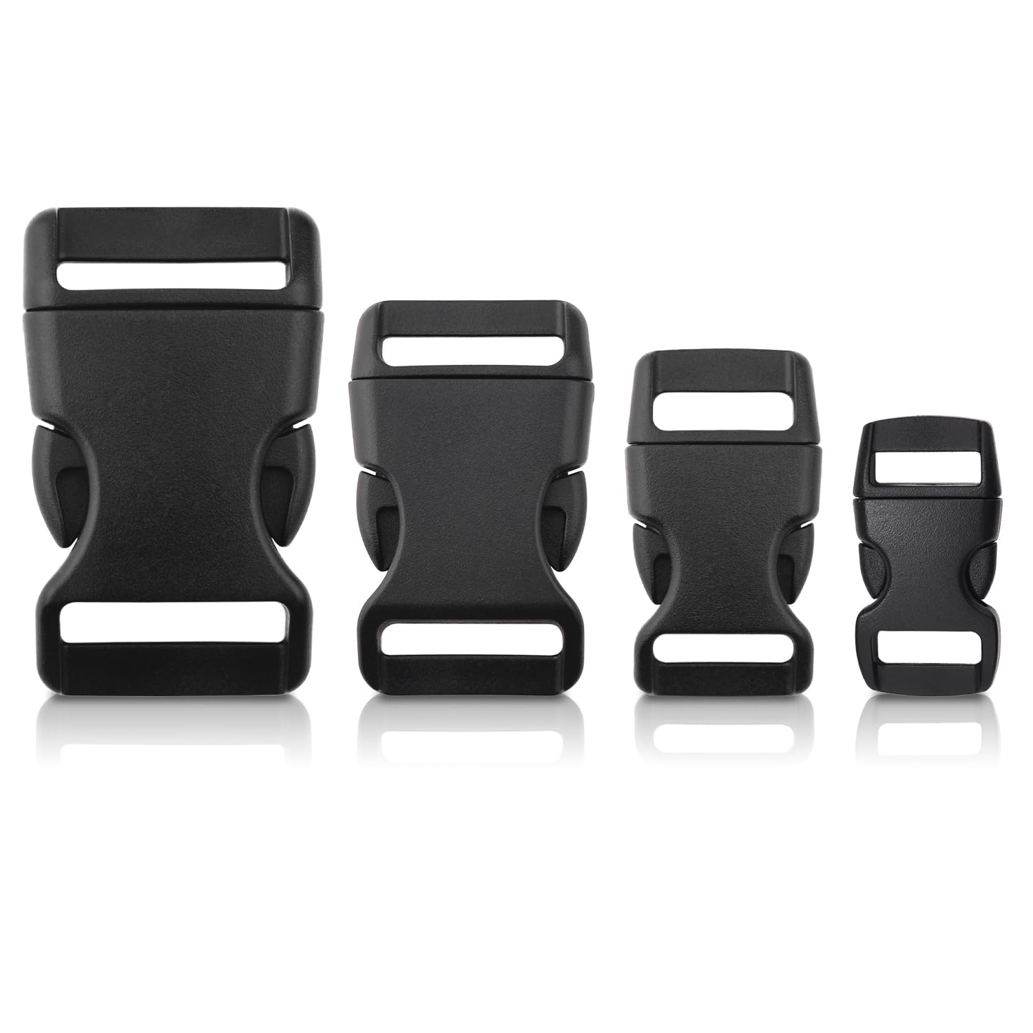 Photo 1 of 32 Pack Contoured Paracord Buckles, 3/8 Inch, 5/8 Inch, 3/4 Inch, and 1 Inch Side Release Plastic Buckle for Paracord Bracelet Clip, Parachute 550, Dog Collar Buckle Accessories (4 Size & Styles)
