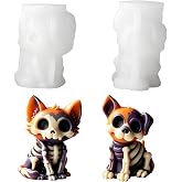 2 Pcs Halloween Silicone Mold 3D Candle Mould for Resin,Plaster (cat Dog)
