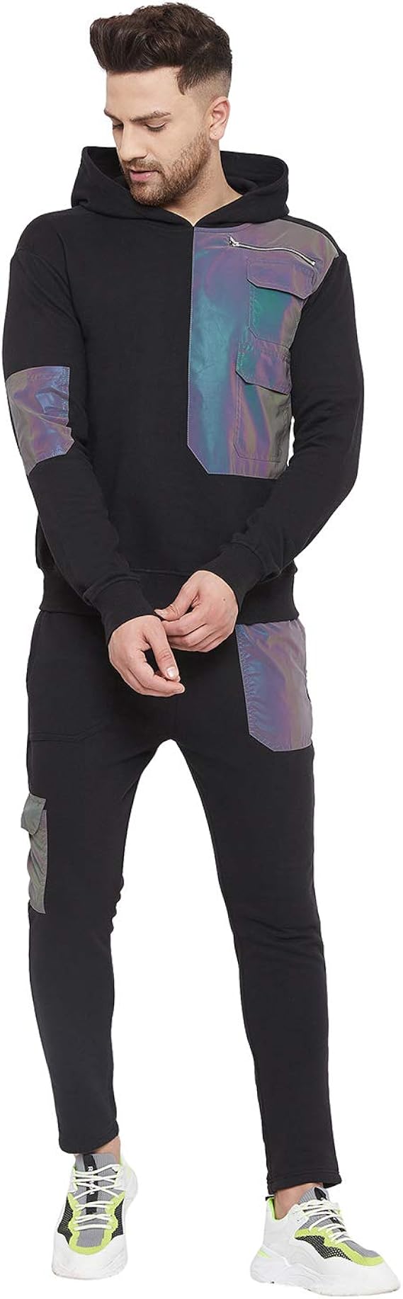 Buy FUGAZEE Men's Black Rainbow Reflective Patch Tracksuit at Amazon.in