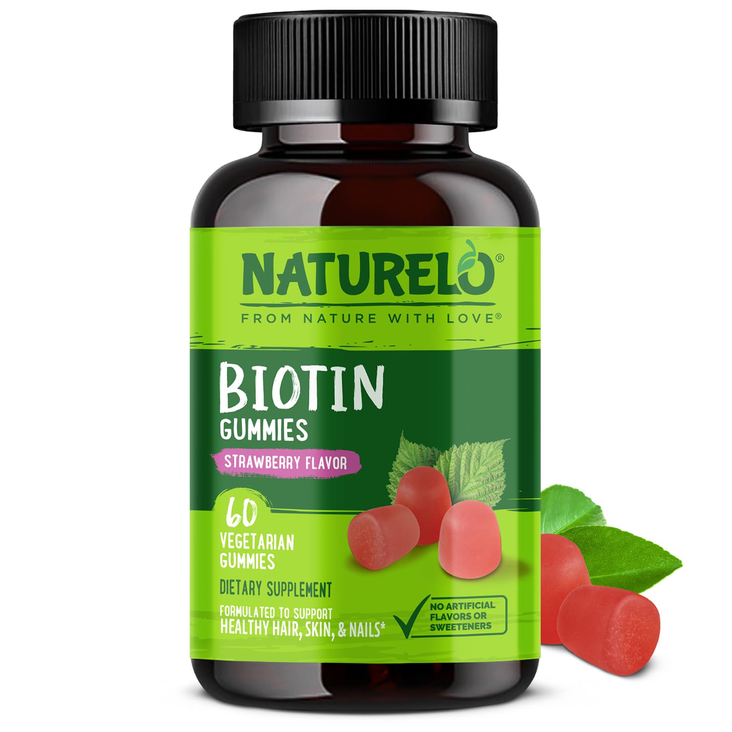 NATURELO Biotin Gummies - Supports Healthy Hair, Skin & Nails - High Potency 2500 mcg - Non GMO, Gluten Free - 60 Gummies