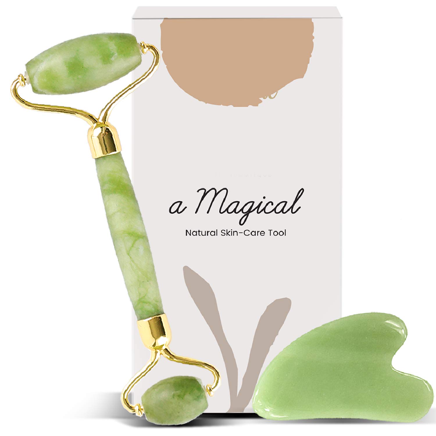 Natural Jade Roller And Gua Sha Set - Cosmetic Beauty Instrument Relieve Wrinkles Aging, Dark Circles And Muscle Relaxing - Massager For Face, Eyes, Neck, Body - Durable, Noiseless Design: Beauty