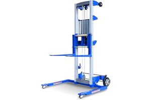 ELOMBR Material Lift Winch Stacker, 350 lbs Capacity, 142" Lift Height, Adjustable Straddle Hand Winch Lift Truck, Material Lifts for Warehouse, Factory, Library, 42.90"L x 43.30"W